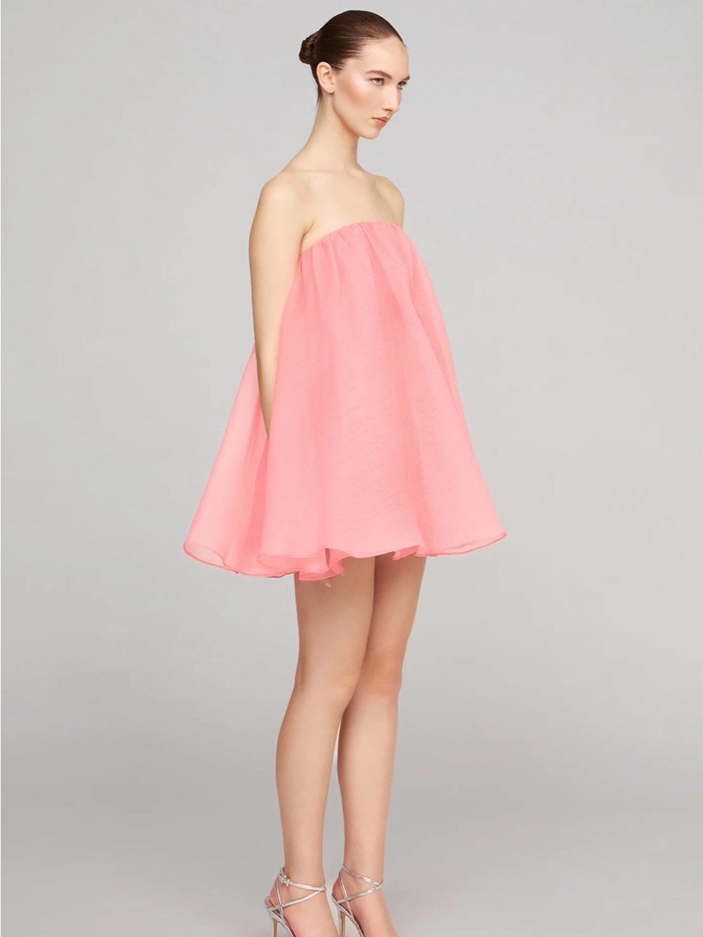 Brand New! Halston Strapless Coral Organza Swing Mini Dress (Size: 16)